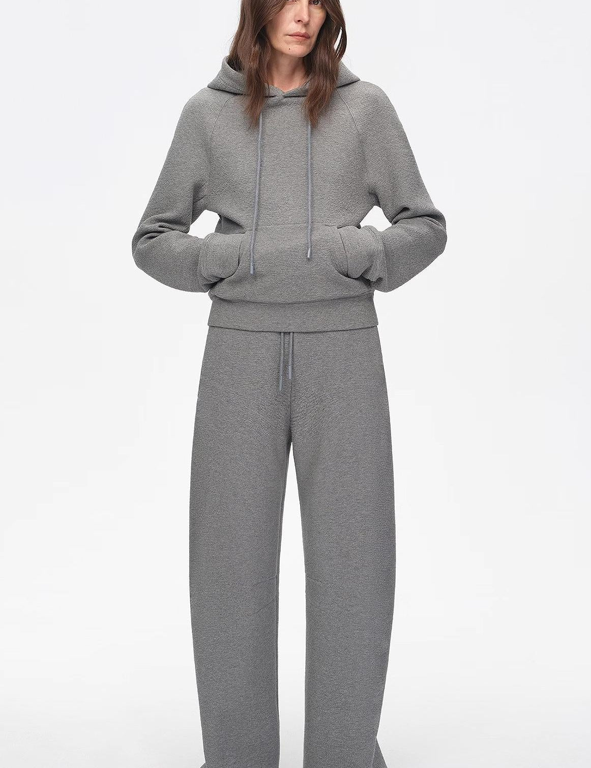 "Casual Life" Textured Cotton Loose Straight Hooded Short Sweatshirt - variant_title