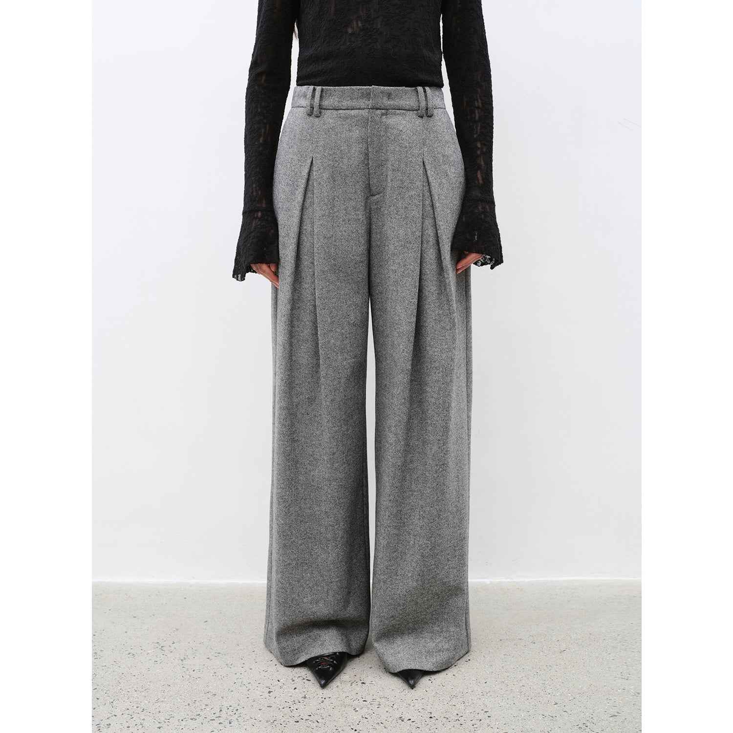 "City Stroll" casual and relaxed wool - blend double - pleated straight draped wide - leg casual trousers for autumn - variant_title