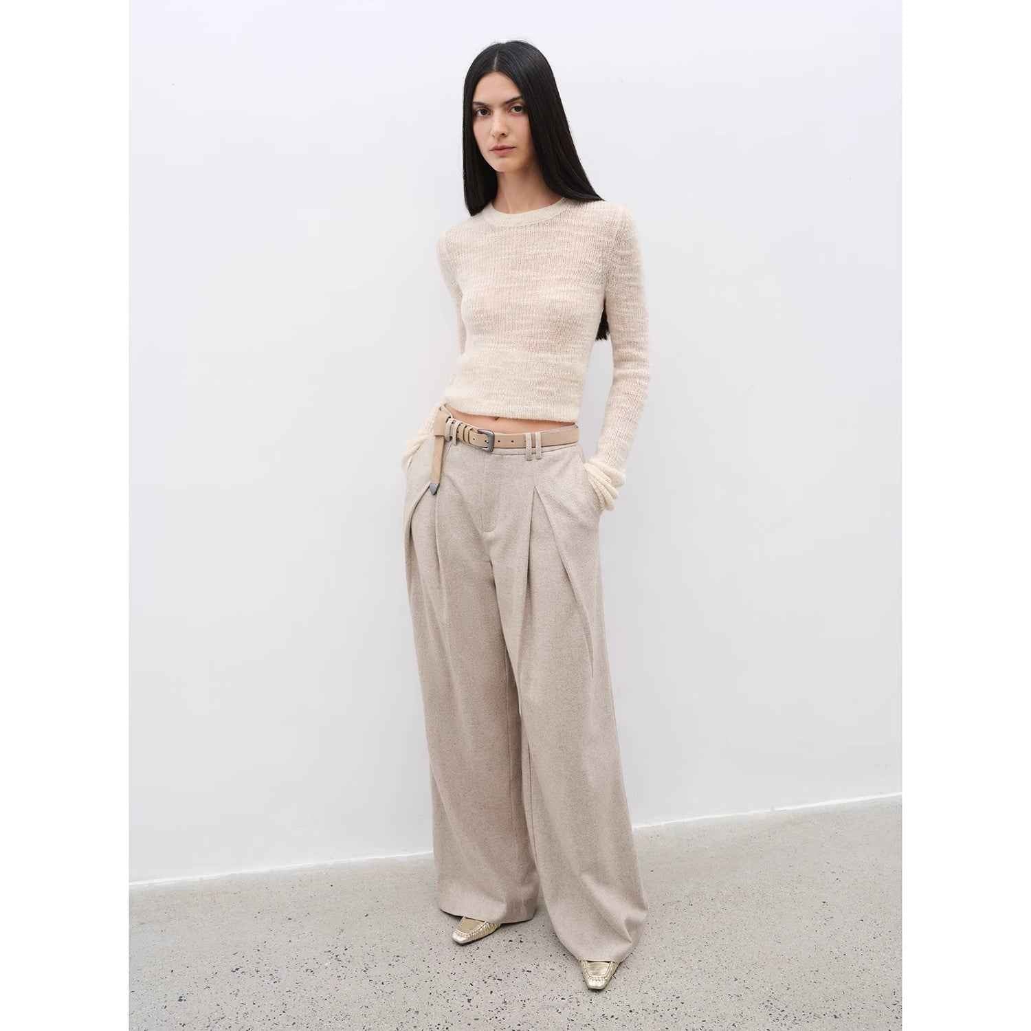 "City Stroll" casual and relaxed wool - blend double - pleated straight draped wide - leg casual trousers for autumn - variant_title