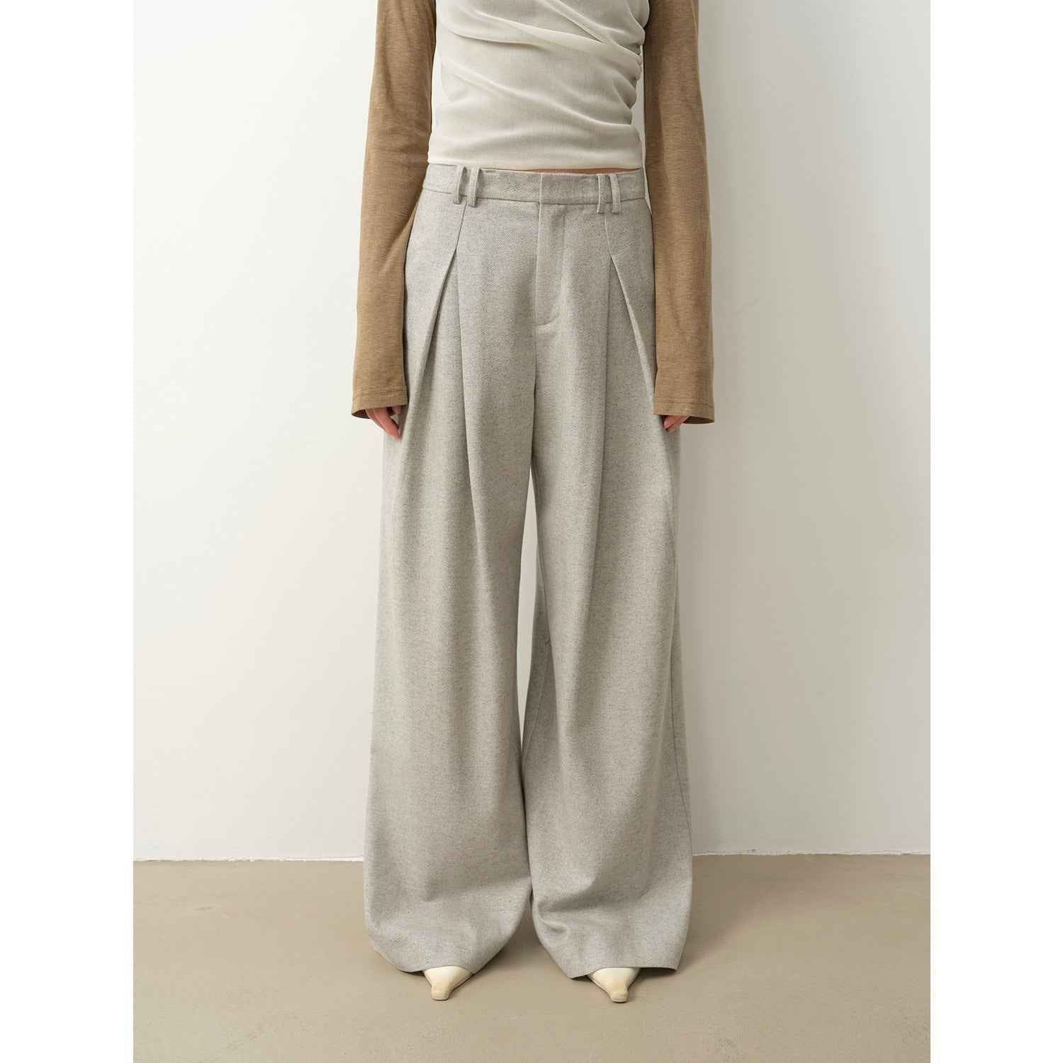 "City Stroll" casual and relaxed wool - blend double - pleated straight draped wide - leg casual trousers for autumn - variant_title