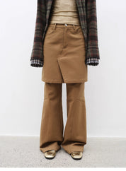 "Culotte Declaration" Retro split design fake two - piece twill brushed slightly flared slim jeans - variant_title