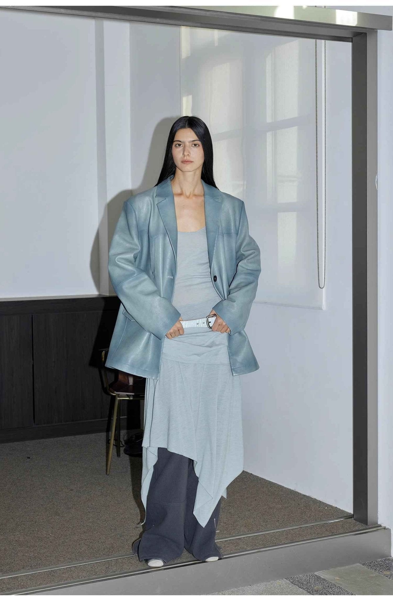 Custom - Dyed Washed Spray - Color Goat Leather Genuine Leather Blazer for Women, Vintage - Finish Leather Jacket “Nostalgic Denim” - variant_title