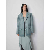 Custom - Dyed Washed Spray - Color Goat Leather Genuine Leather Blazer for Women, Vintage - Finish Leather Jacket “Nostalgic Denim” - variant_title