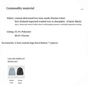 Custom - Dyed Washed Spray - Color Goat Leather Genuine Leather Blazer for Women, Vintage - Finish Leather Jacket “Nostalgic Denim” - variant_title