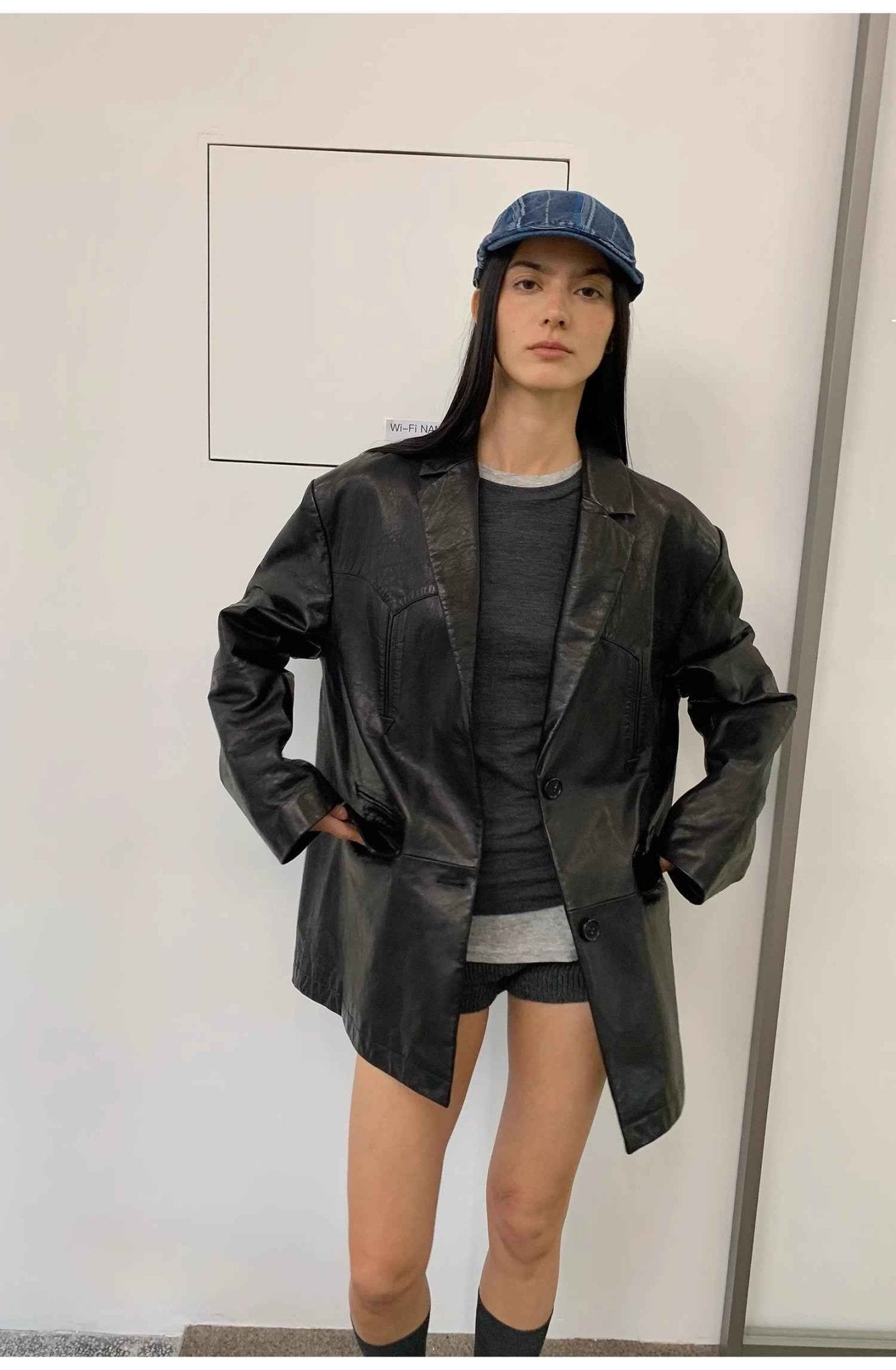 Custom - Dyed Washed Spray - Color Goat Leather Genuine Leather Blazer for Women, Vintage - Finish Leather Jacket “Nostalgic Denim” - variant_title