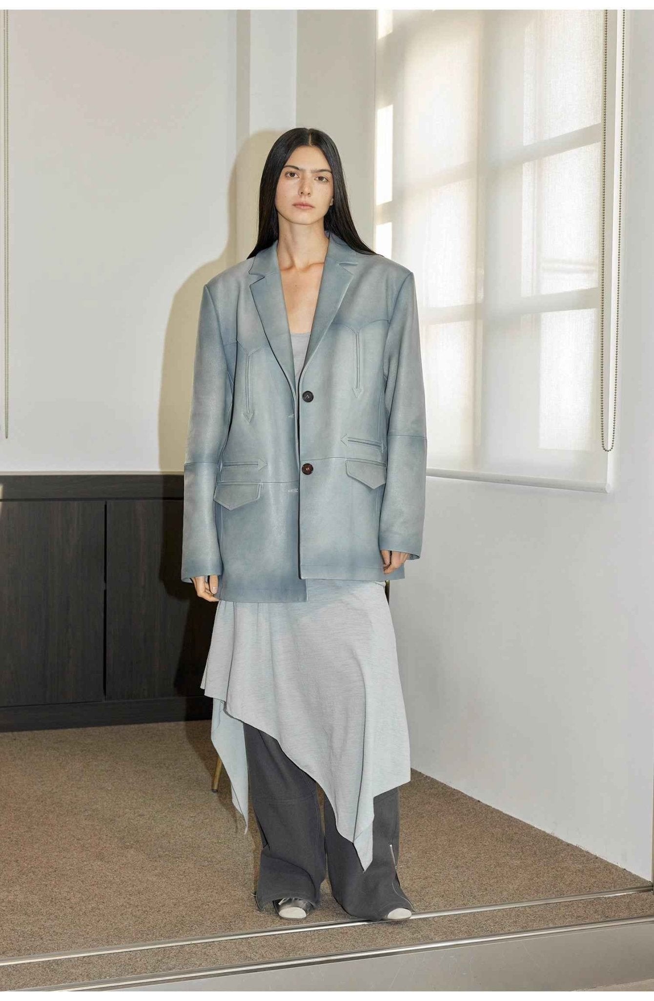 Custom - Dyed Washed Spray - Color Goat Leather Genuine Leather Blazer for Women, Vintage - Finish Leather Jacket “Nostalgic Denim” - variant_title