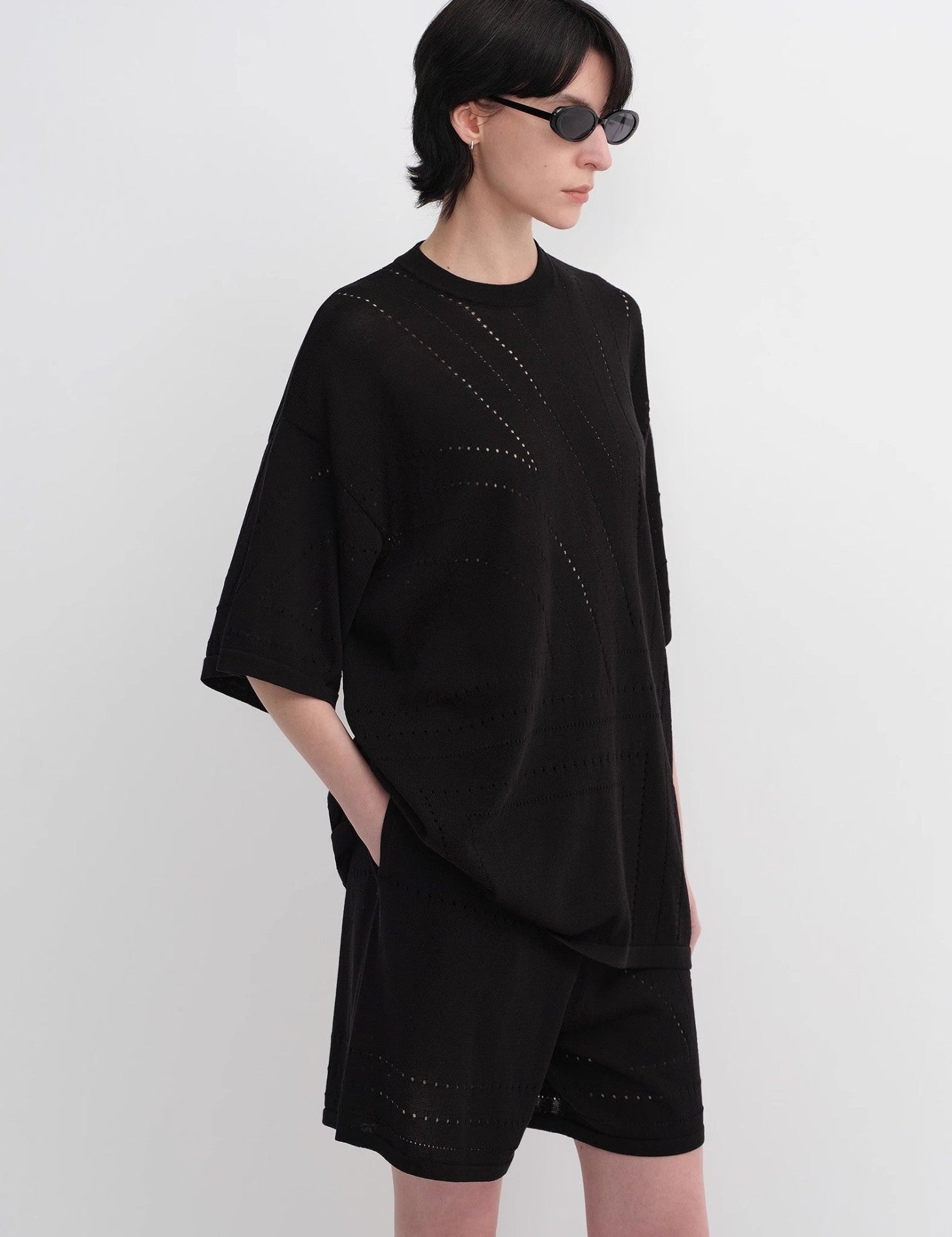 Customized Acetate Cotton Geometric Lines Knitted Suit - variant_title