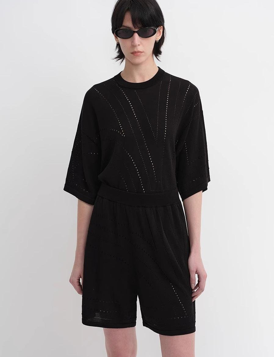 Customized Acetate Cotton Geometric Lines Knitted Suit - variant_title