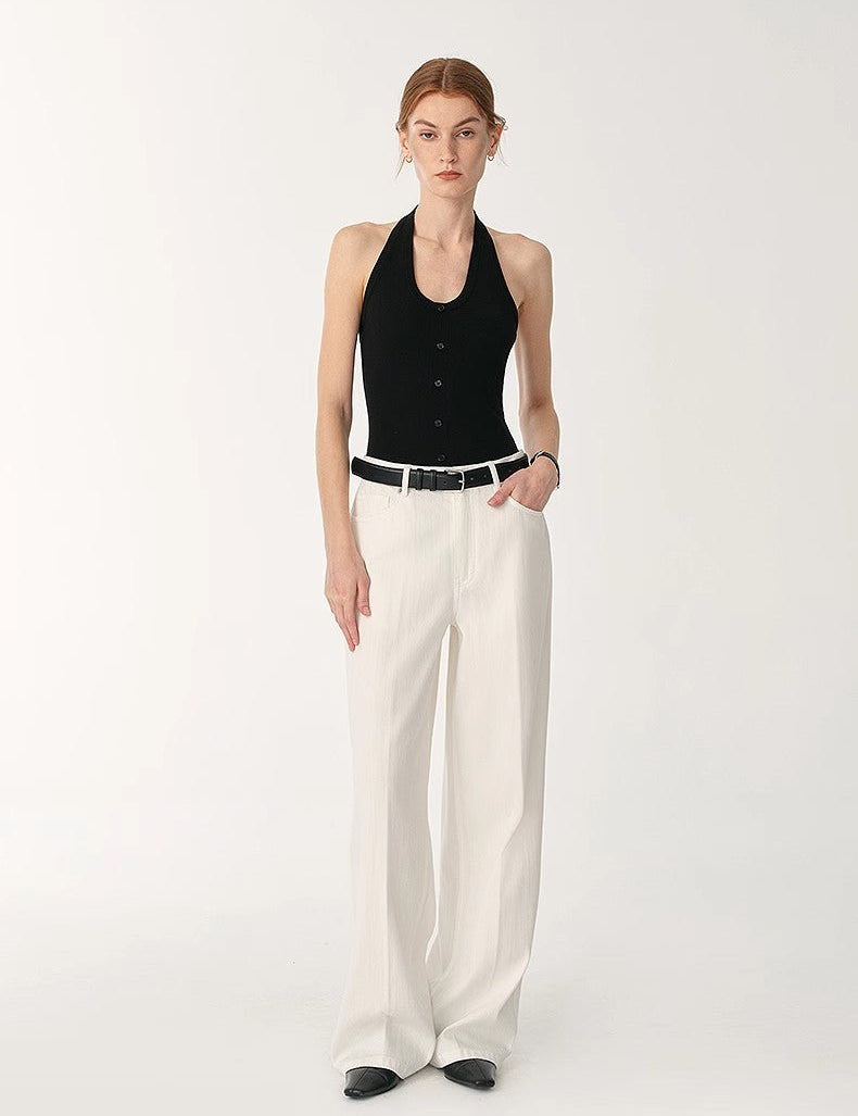 Customized cotton fabric skin - friendly washed drape versatile wide - leg jeans - variant_title