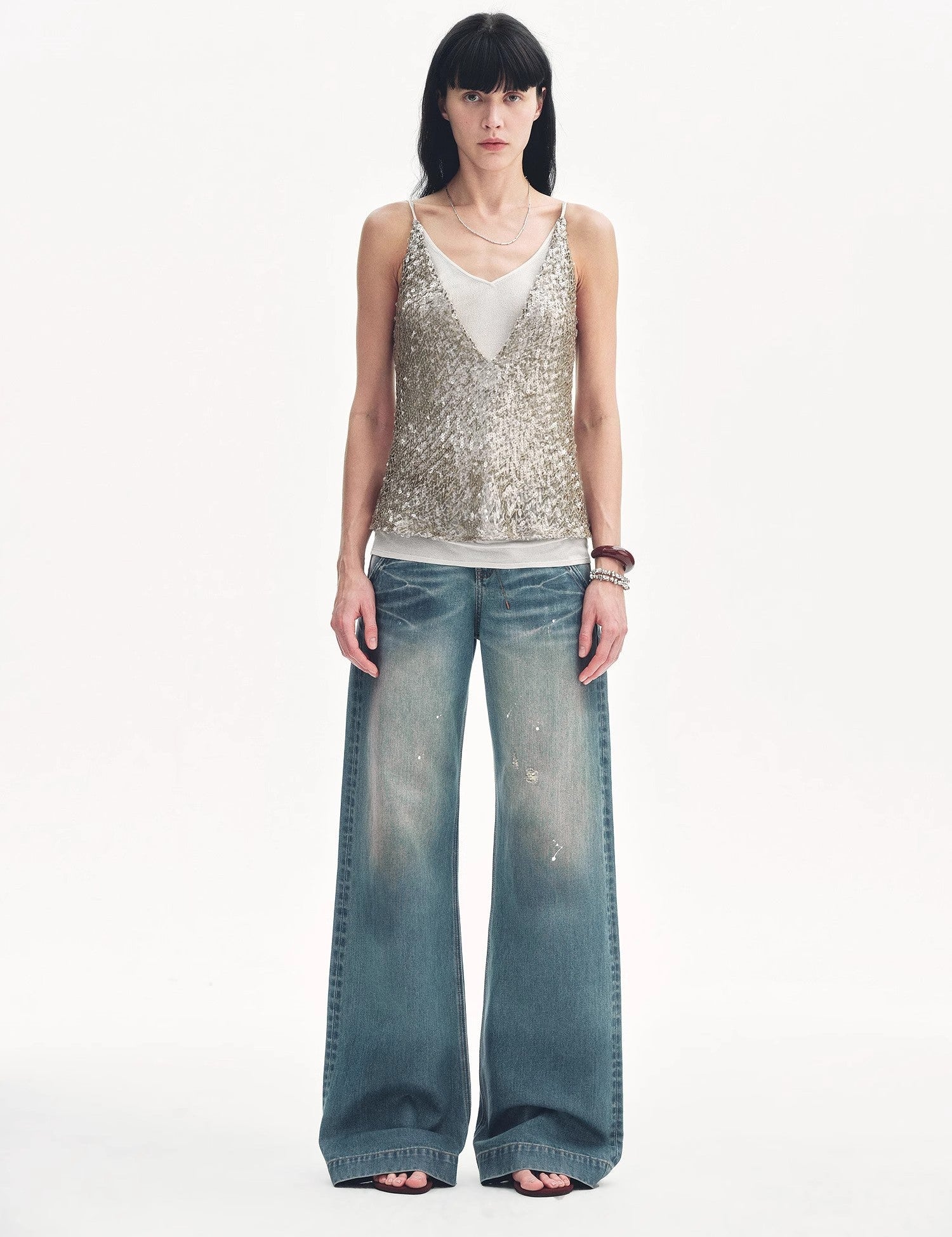 "Dream Catcher" Sequined Net Pattern Fake Two - Piece Deep V Waist Suspender Summer - variant_title