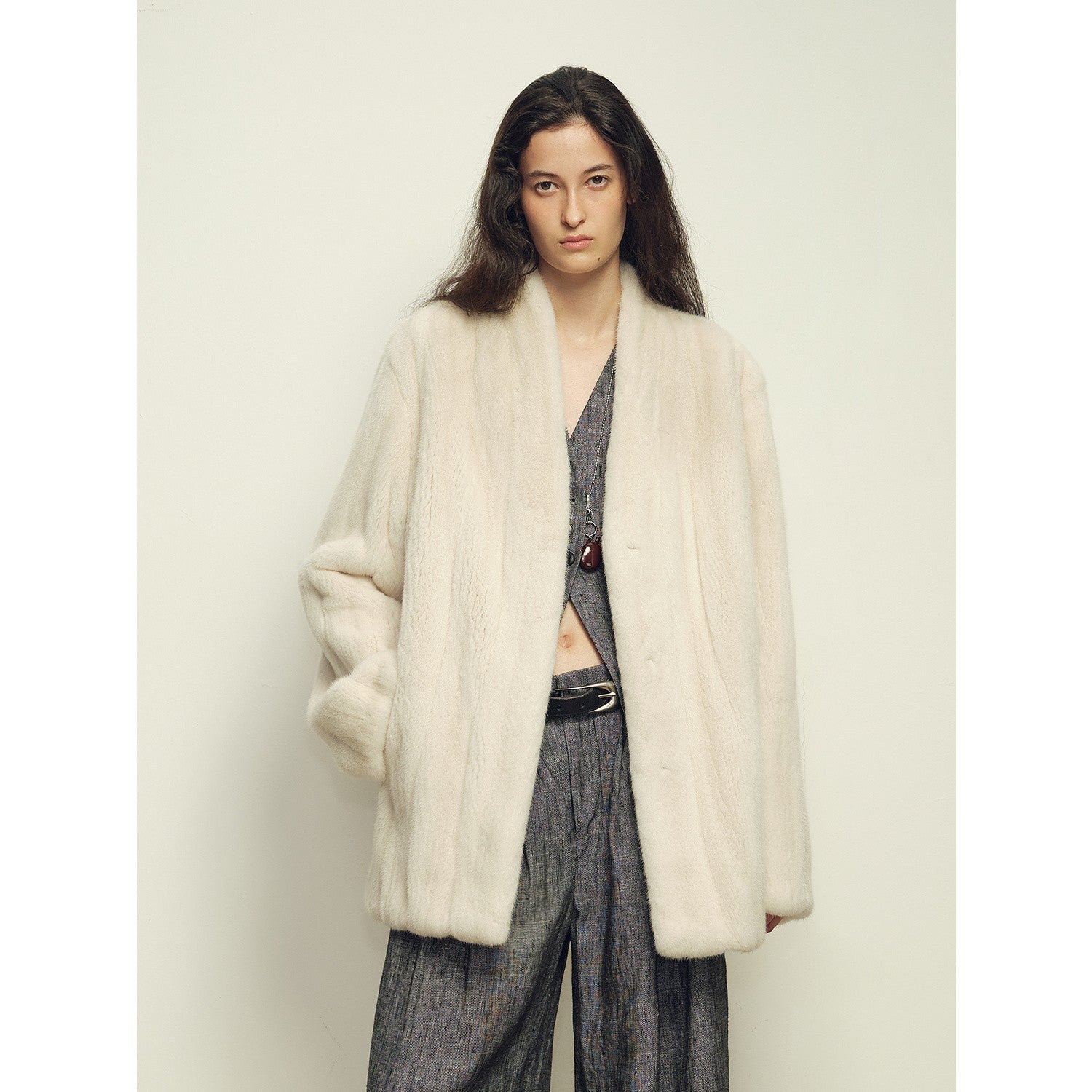 Firelady Fur Imported Kopenhagen Purple - Label Female Mink Full - Skin Woven V - Neck Fur Coat “Fairy Mountain Dew” - variant_title