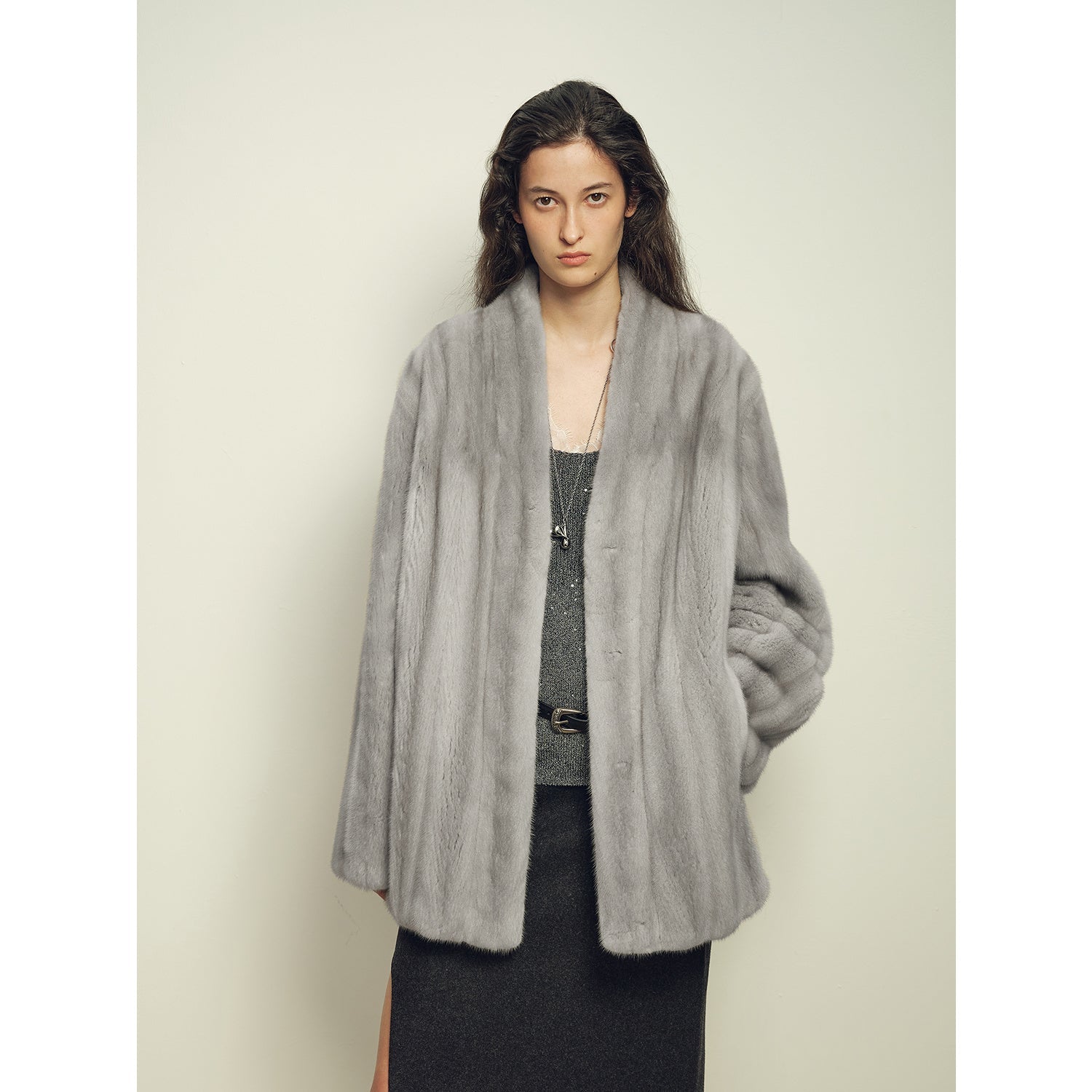 Firelady Fur Imported Kopenhagen Purple - Label Female Mink Full - Skin Woven V - Neck Fur Coat “Fairy Mountain Dew” - variant_title