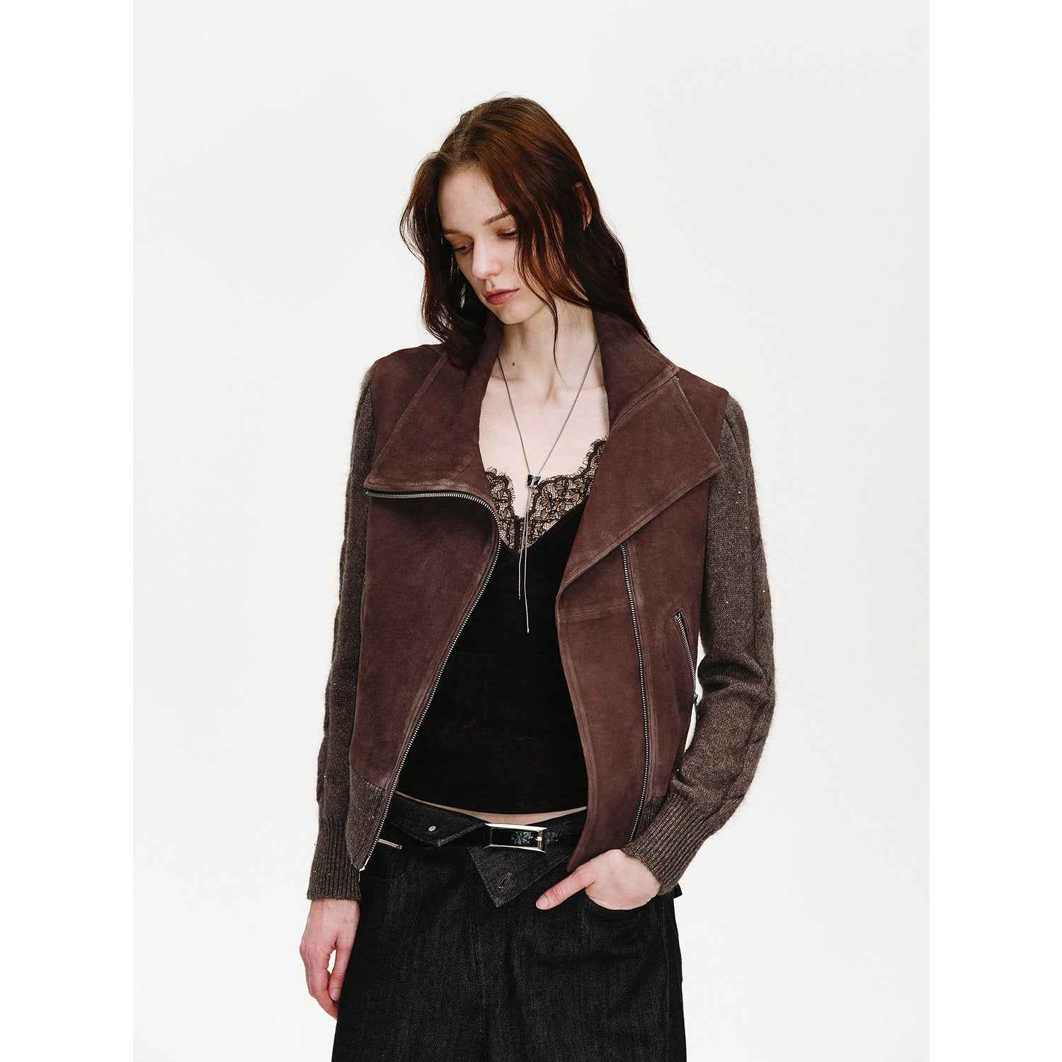 Firelady Fur Italian Sheepskin Leather Jacket Women - Merino Wool Knit Short Coat - Nishino Twilight - variant_title