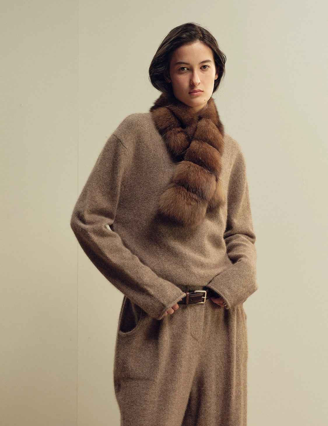 Firelady Fur Mink fur scarf Russian imported trendy retro vintage - style ribbed patchwork - variant_title