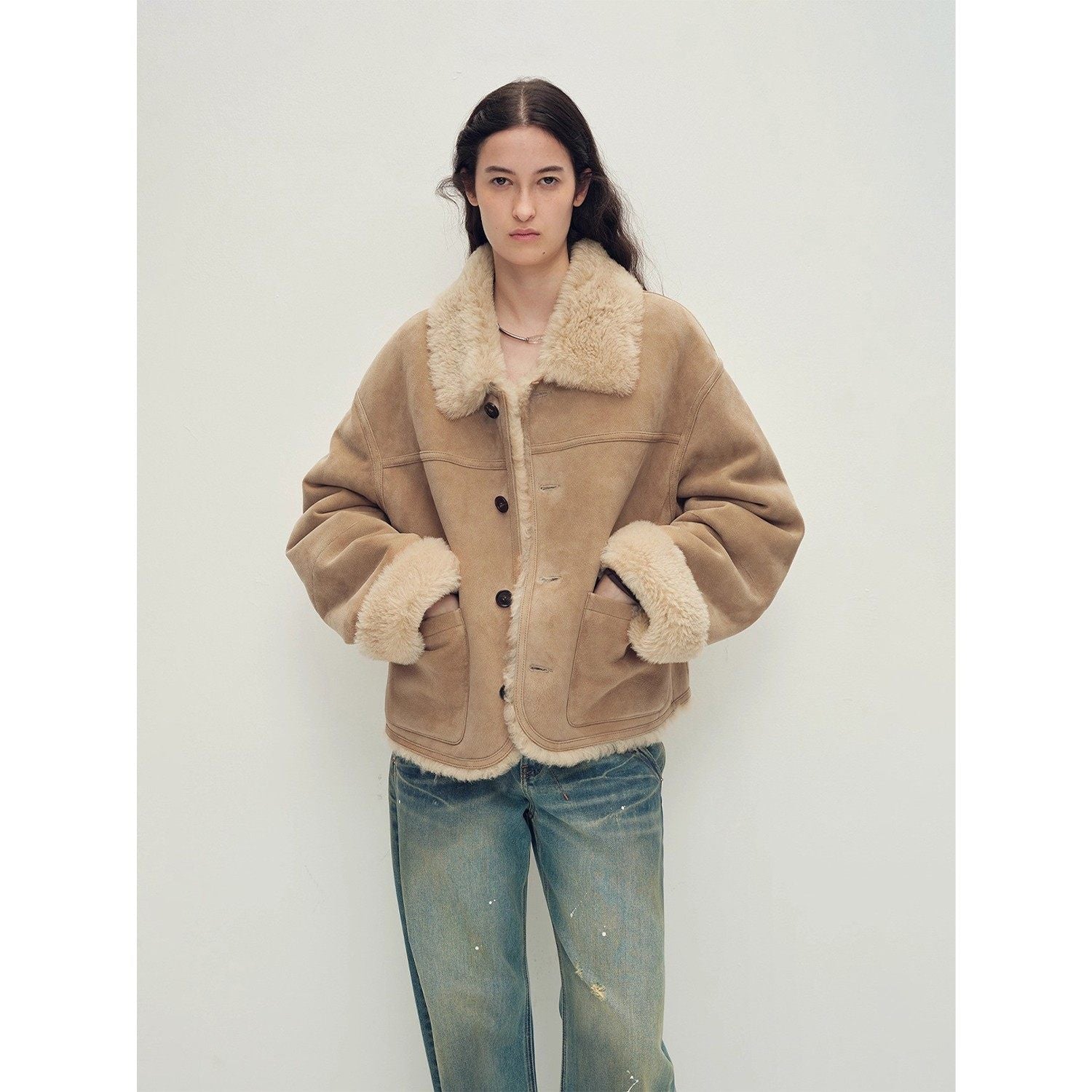 Firelady Fur Women‘s Contrast - Collar Shearling Coat with Shaved Leather Trim & Merino Shearling - variant_title