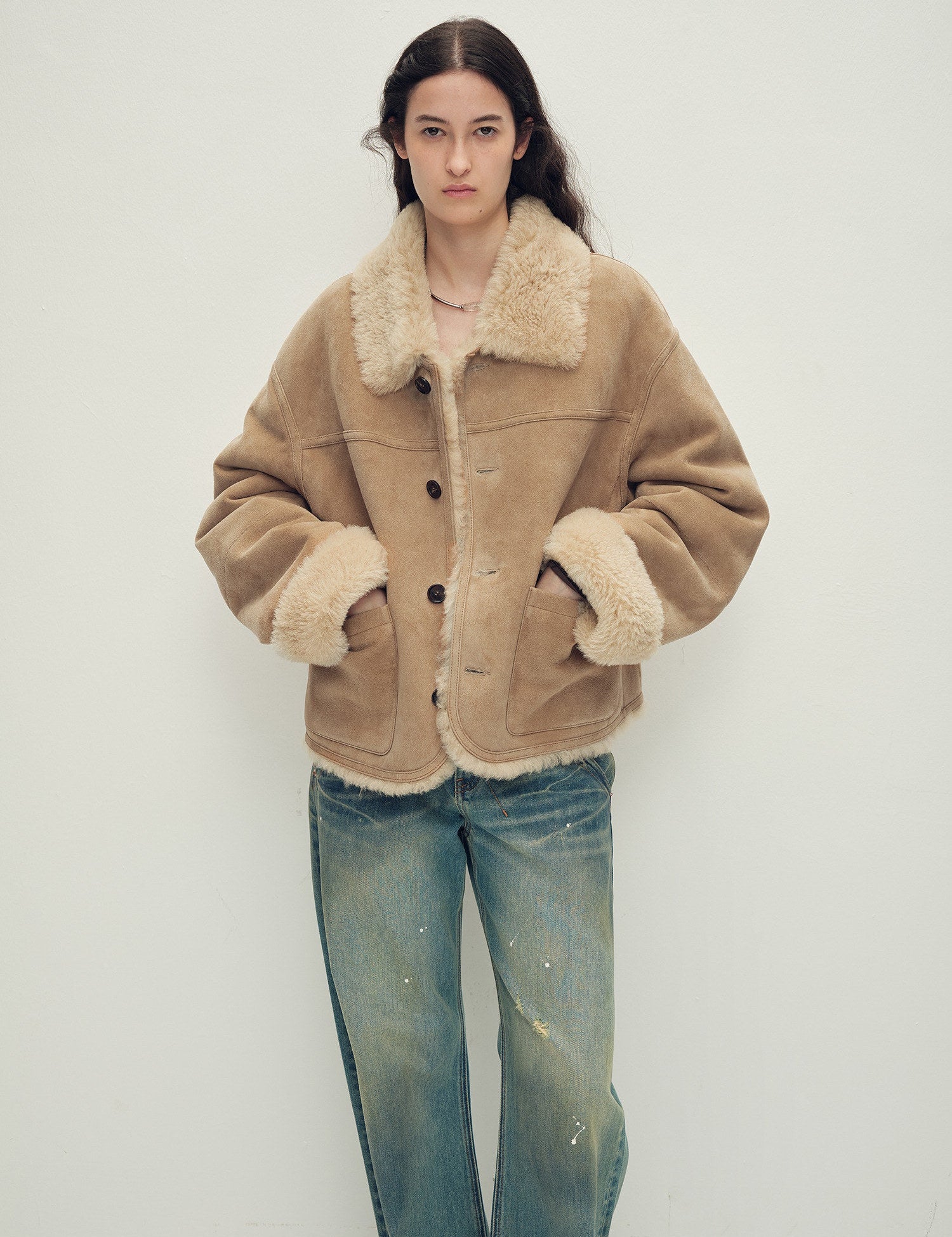 Firelady Fur Women‘s Contrast - Collar Shearling Coat with Shaved Leather Trim & Merino Shearling - variant_title