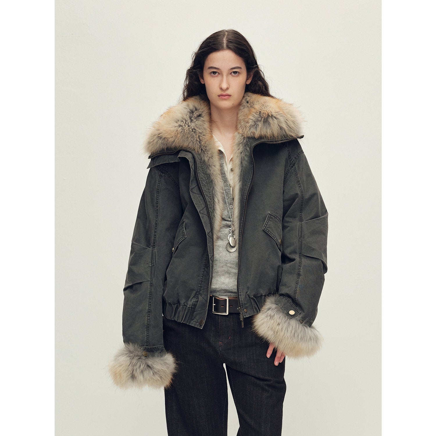 Firelady Fur Women‘s Cropped Fur Parka with Raccoon Fur Trim & 90% Goose Down | Multi - Pocket Utility Style “Nordic Woods” - variant_title