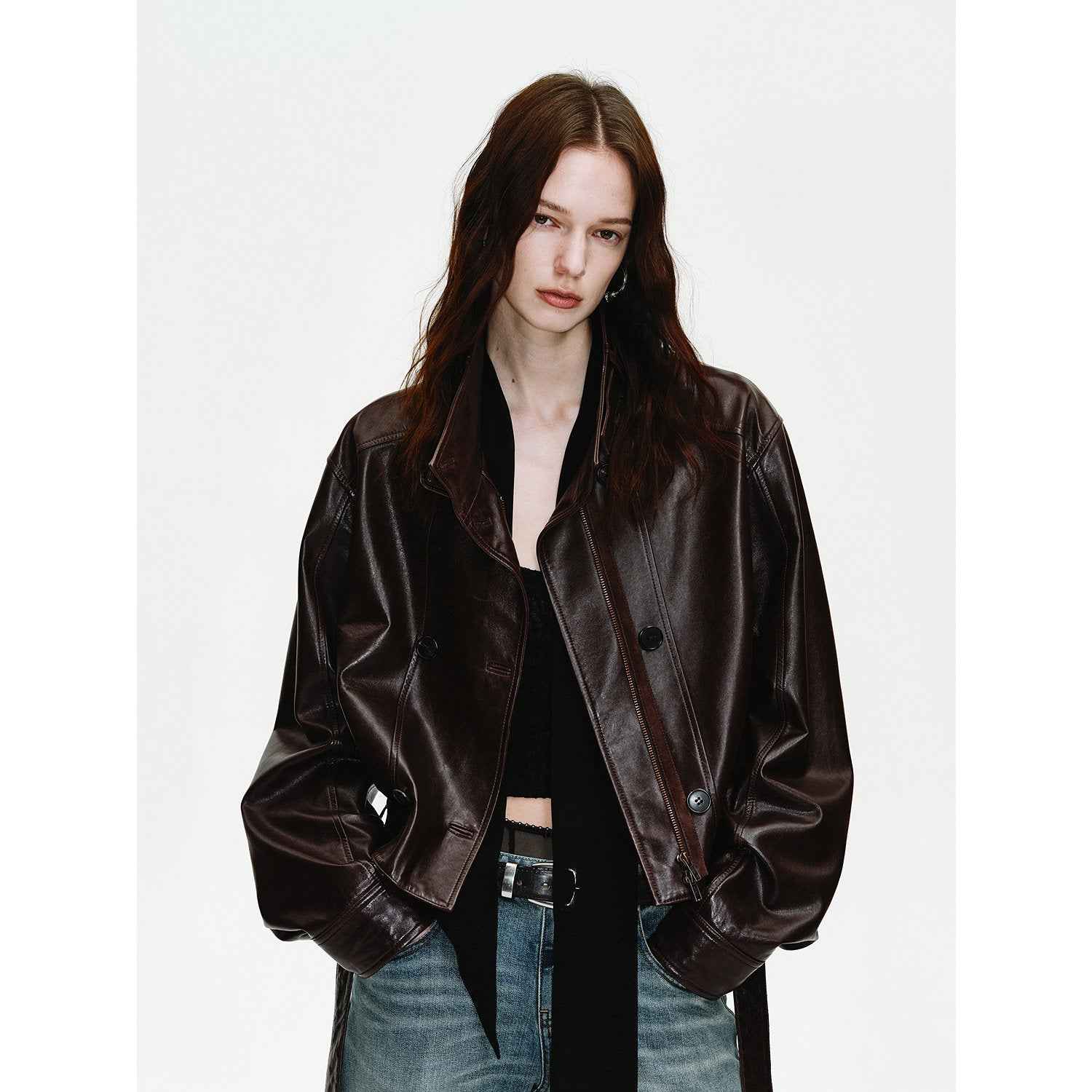 Firelady Fur Women's Double - Breasted Waxed Sheepskin Leather Jacket - Biker Style Short Coat with Belt "Heartbeat Radio" - variant_title