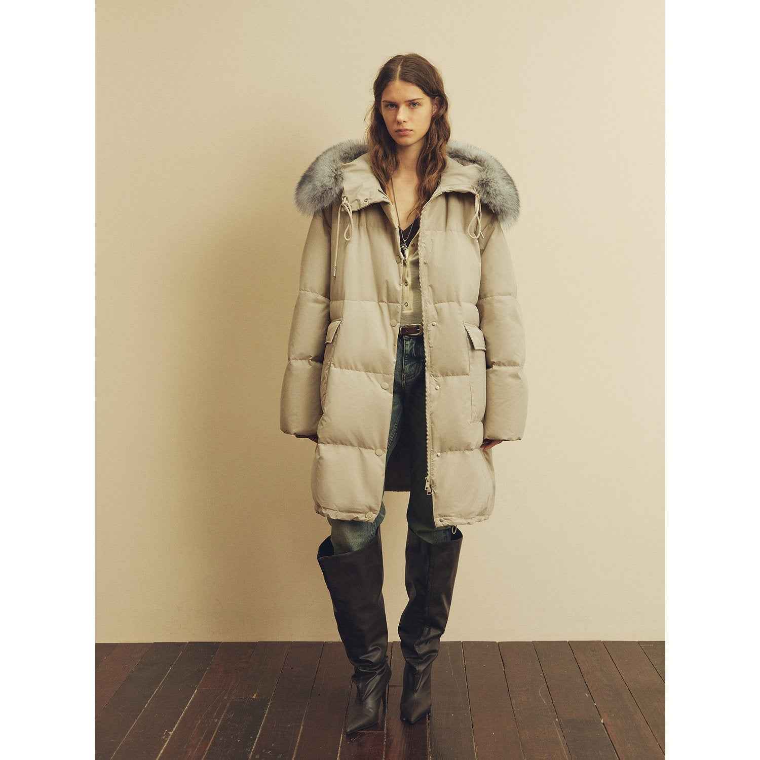 Firelady Fur Women's Down Parka with Detachable Fox Fur Collar & 90% Goose Down "Blue Winter Style" - variant_title