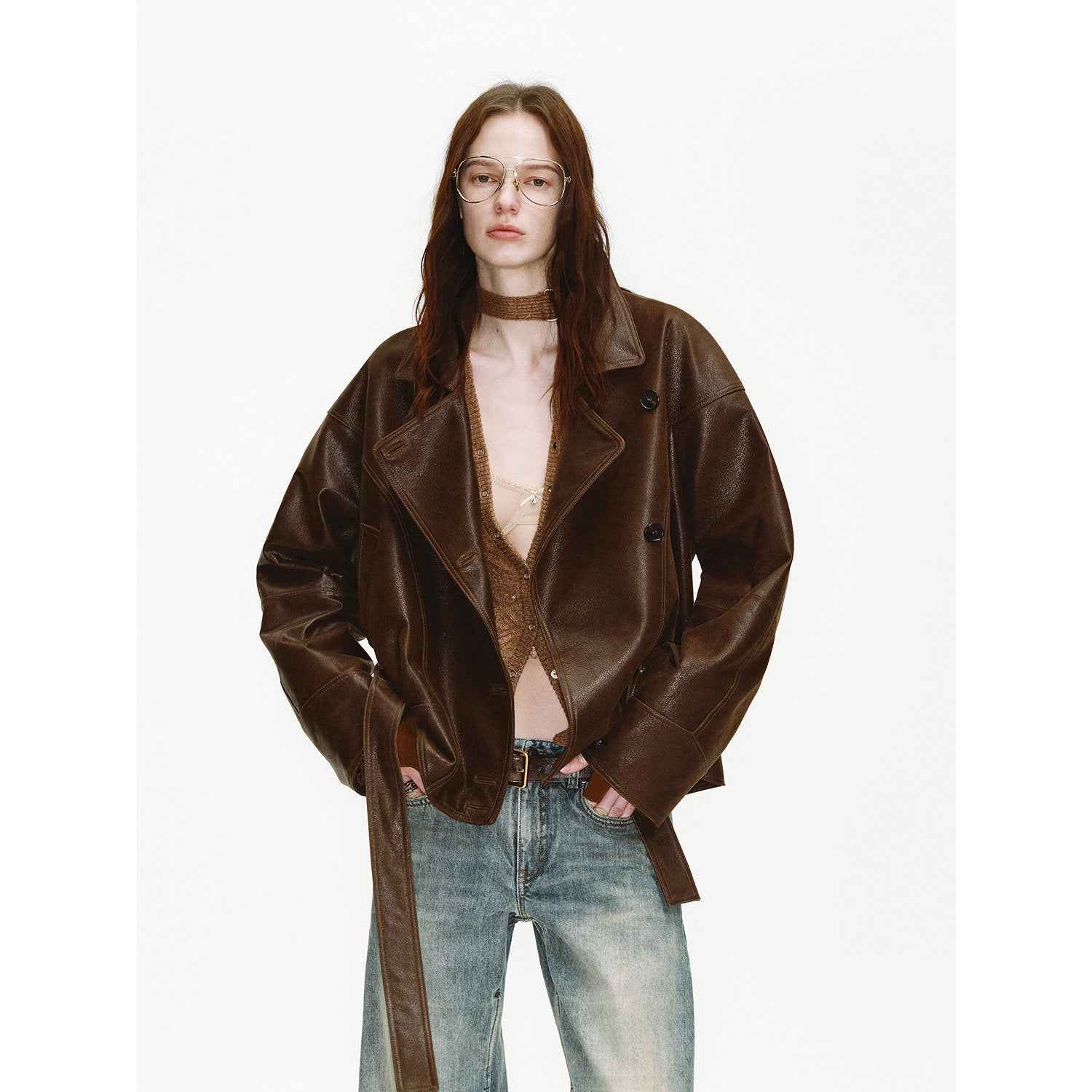 Firelady Fur Women's Waxed Sheepskin Biker Coat - Belted Asymmetric Lapel "Peninsula Black Tea" - variant_title