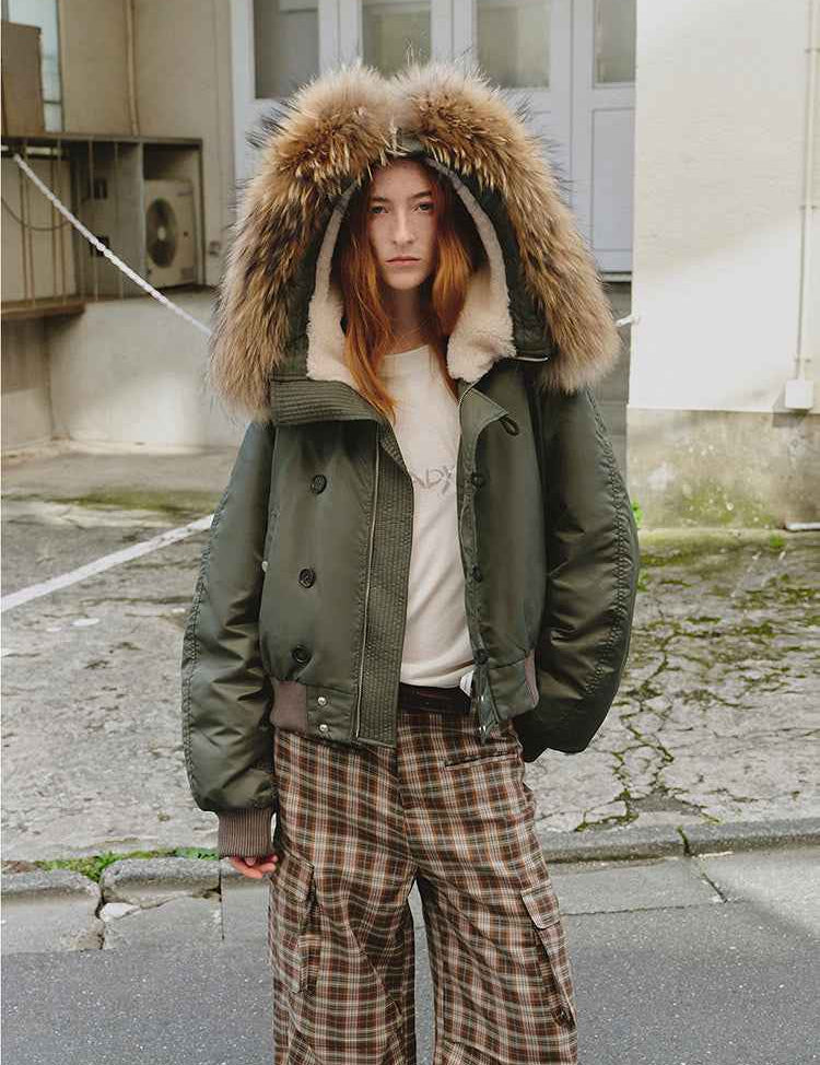 Fireladyfur Warm Short Style Jacket with a Large fur Hood and Raccoon Fur"Cool and Sharp" - variant_title