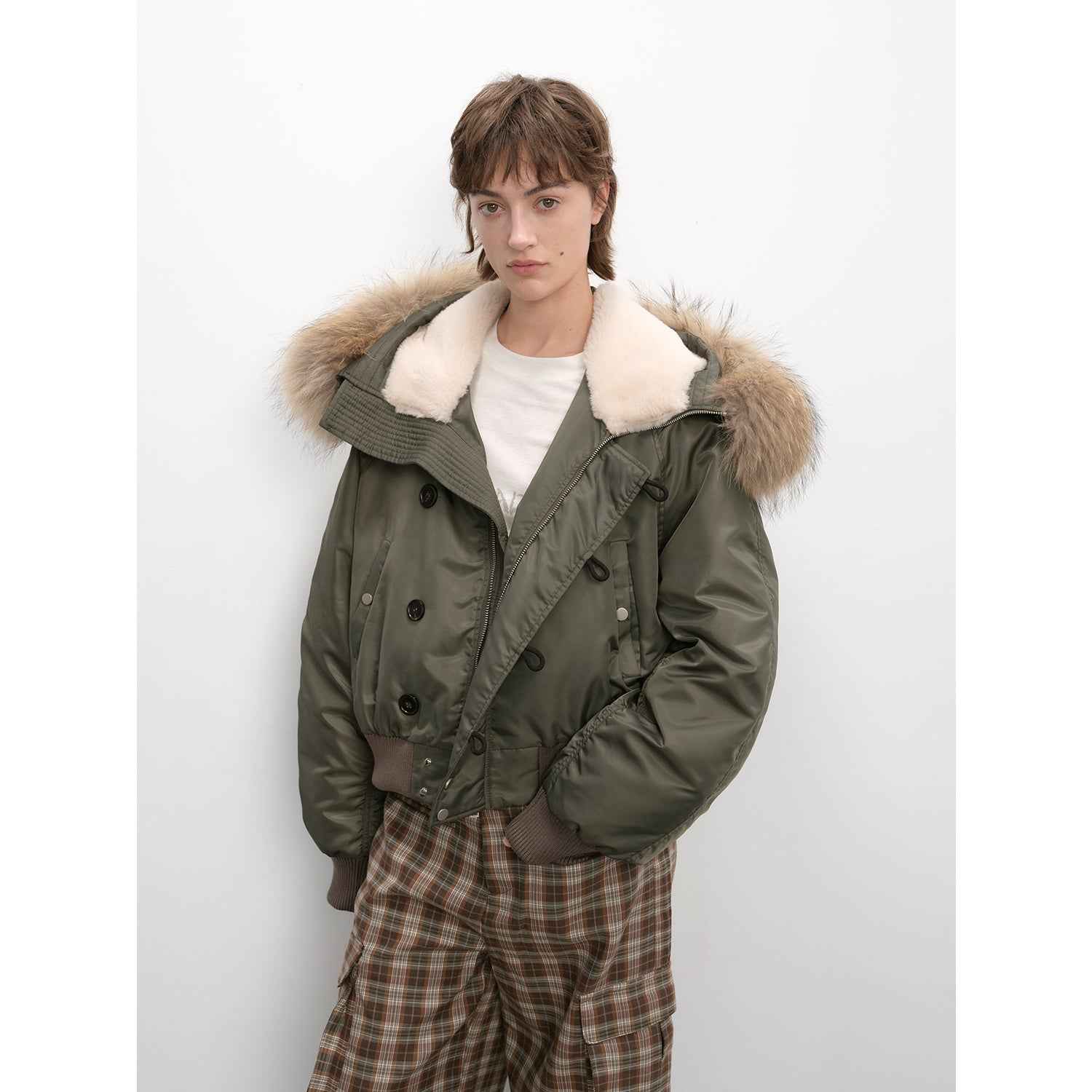 Fireladyfur Warm Short Style Jacket with a Large fur Hood and Raccoon Fur"Cool and Sharp" - variant_title