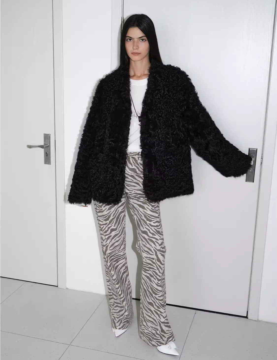 Fireladyfur Women's Black Sheepskin Jacket with Tuscan Fur"My Little Curly" - variant_title