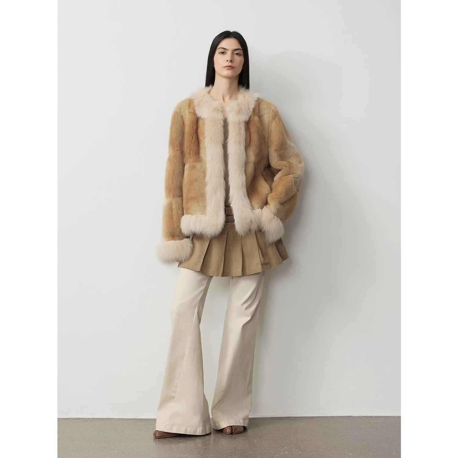 Fireladyfur Women's Blue Muskrat & Fox Fur Patchwork Coat "Casual Gene" - variant_title