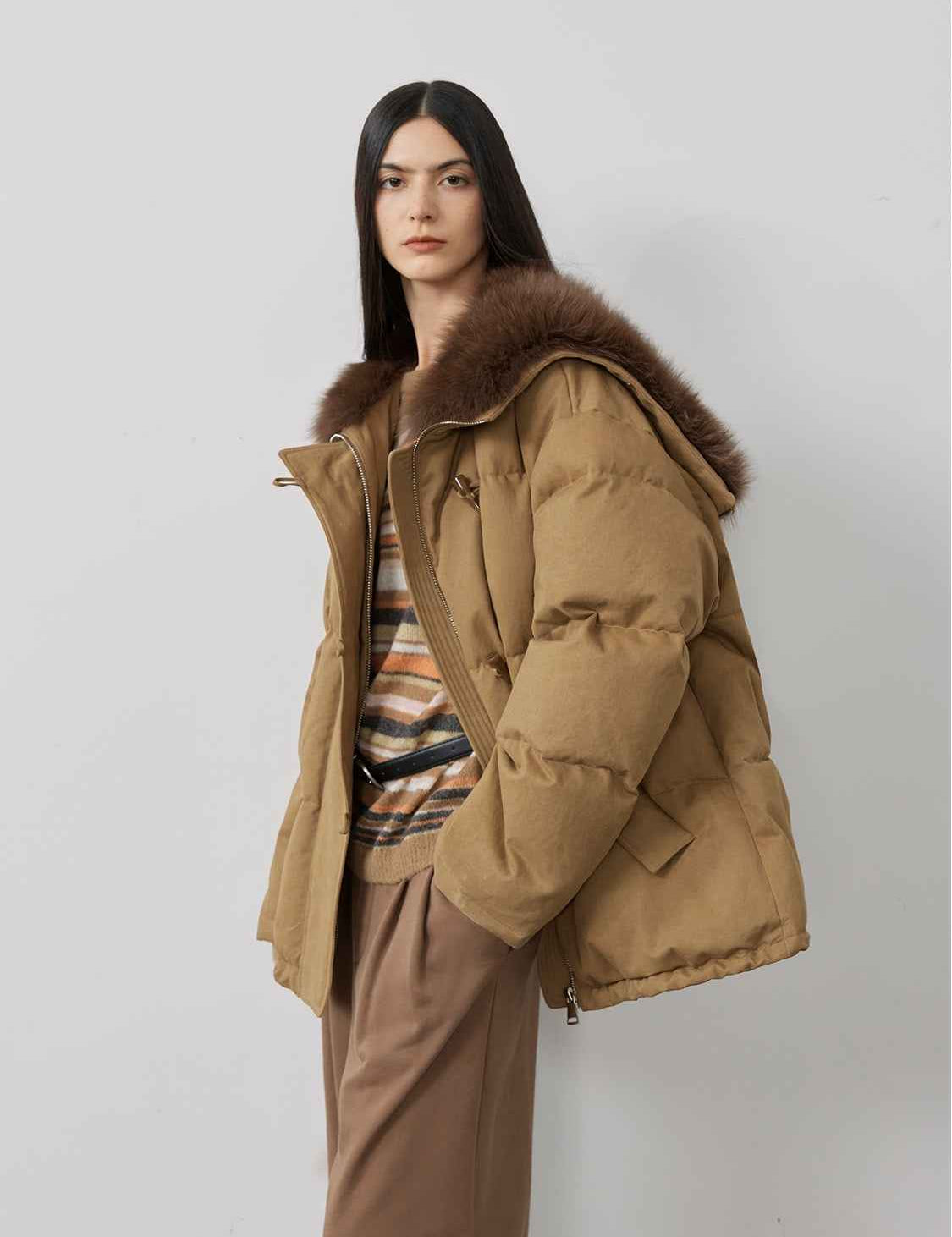 Fireladyfur Women's Down Parka with Fox Fur and Large Lapel“Street Badge” - variant_title