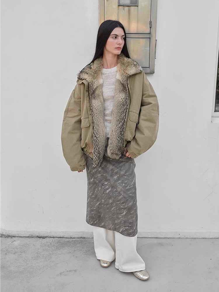 Fireladyfur Women's Fashion Goose Down Parka with Fox Fur Collar“City Cruise” - variant_title