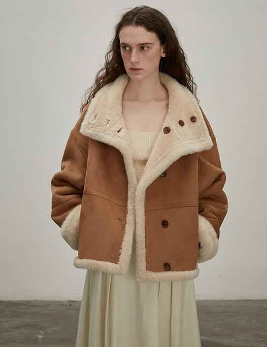 Fireladyfur Women's Faux Leather Shearling Jacket - Long Reversible Wool Coat Christmas Elk Design - variant_title