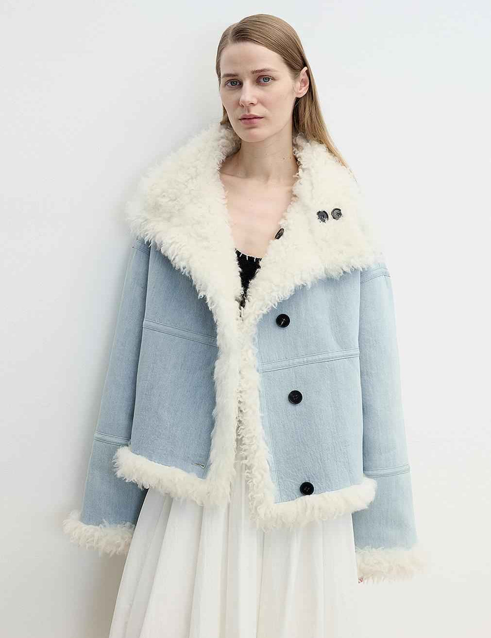 Fireladyfur Women's Faux Leather Shearling Jacket - Long Reversible Wool Coat Christmas Elk Design - variant_title