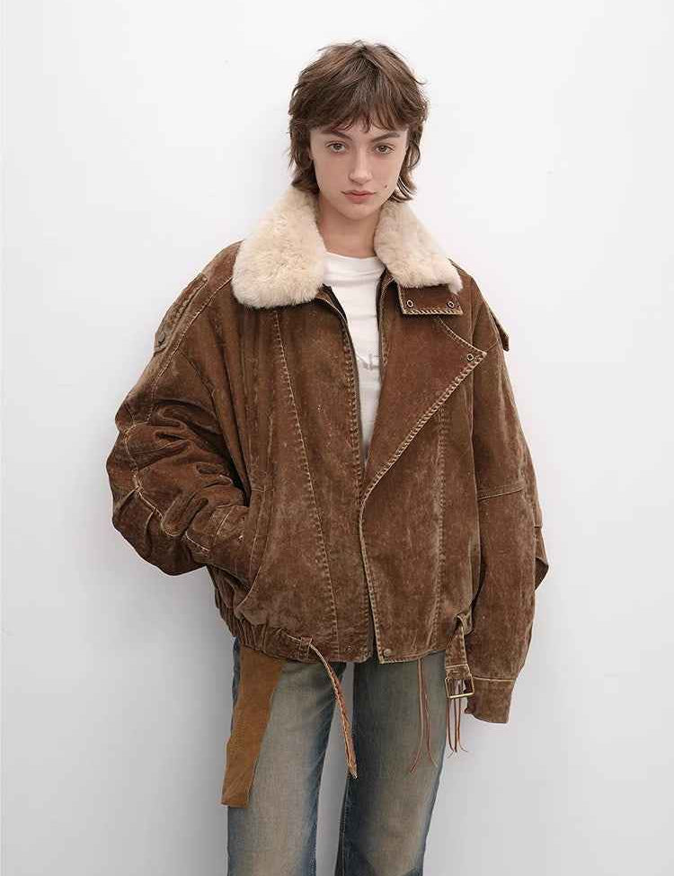 Fireladyfur Women’s Flocked Denim Goose Down Parka with Detachable Fox Fur Collar“City Travel” - variant_title