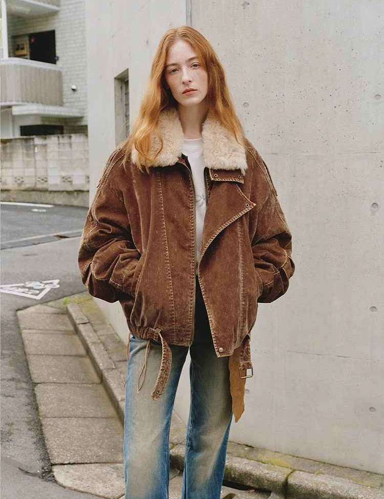 Fireladyfur Women’s Flocked Denim Goose Down Parka with Detachable Fox Fur Collar“City Travel” - variant_title