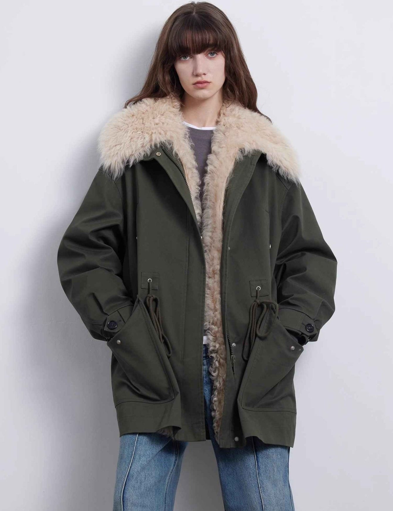 Fireladyfur Women’s Goose Down Parka coat with Toscana Shearling Fur“Green Mile Miracle” - variant_title