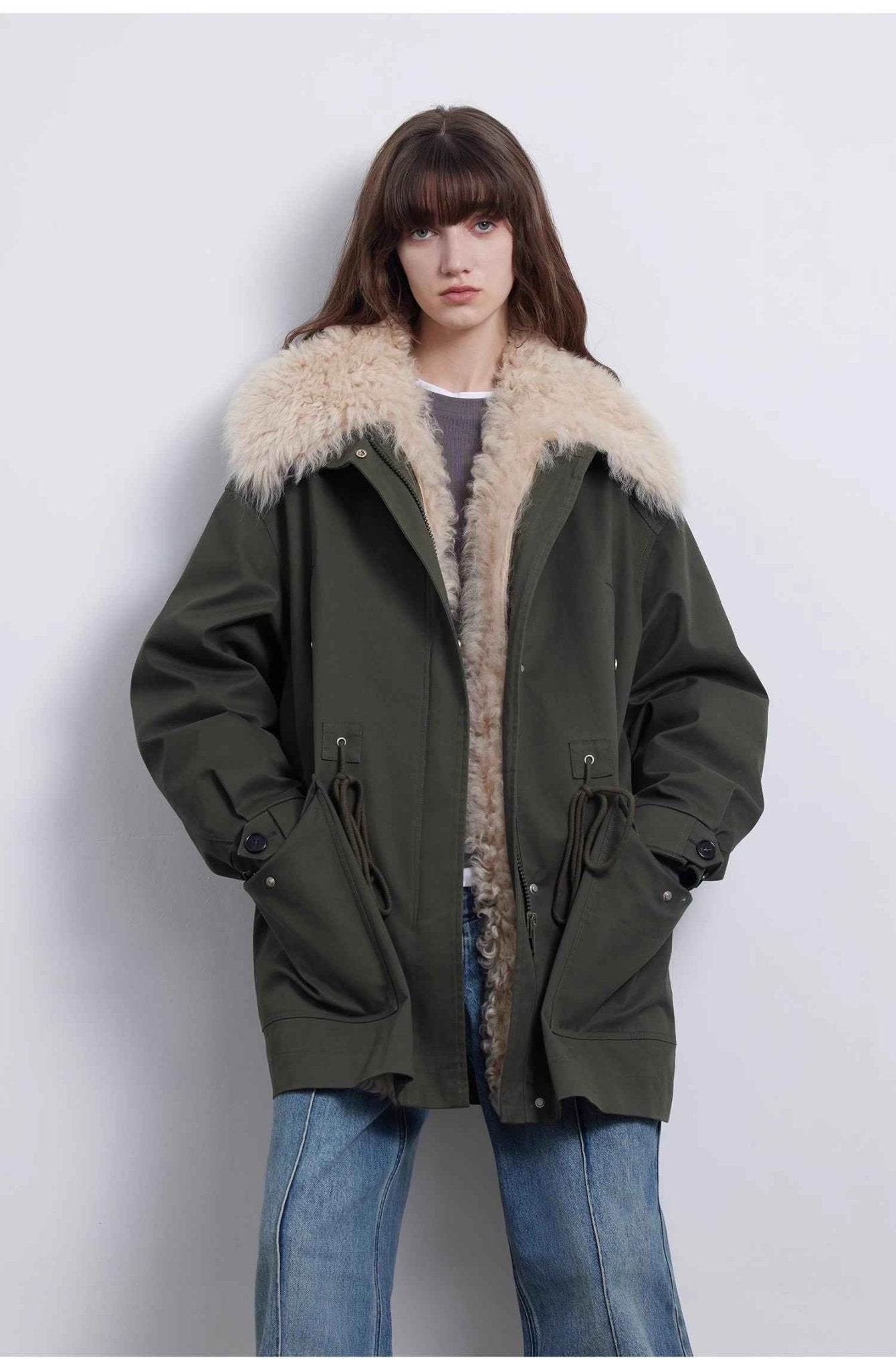 Fireladyfur Women’s Goose Down Parka coat with Toscana Shearling Fur“Green Mile Miracle” - variant_title