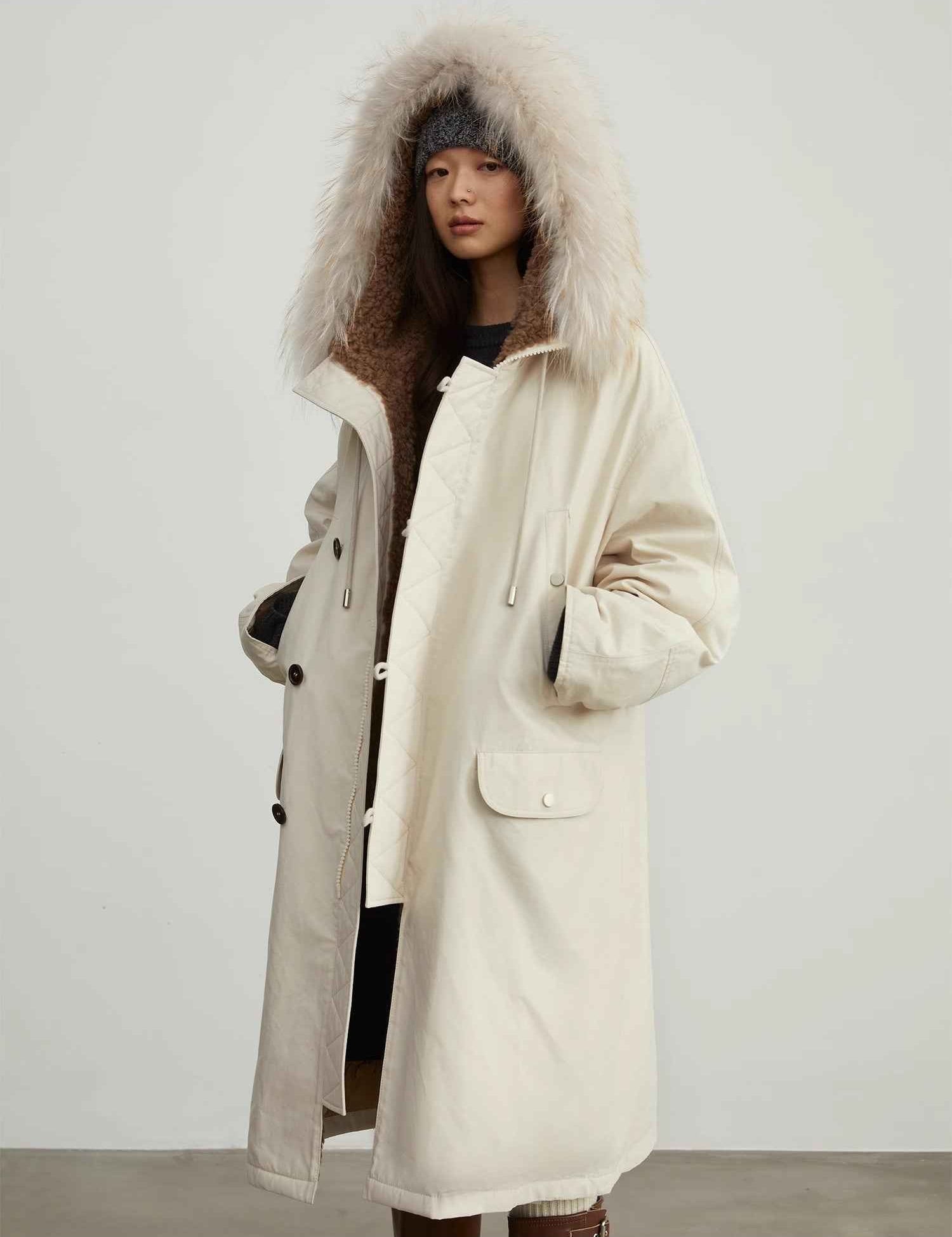 Fireladyfur Women’s Hooded Down Raccoon Fur Collar Parka Cold Weather“Manchester City old story” - variant_title