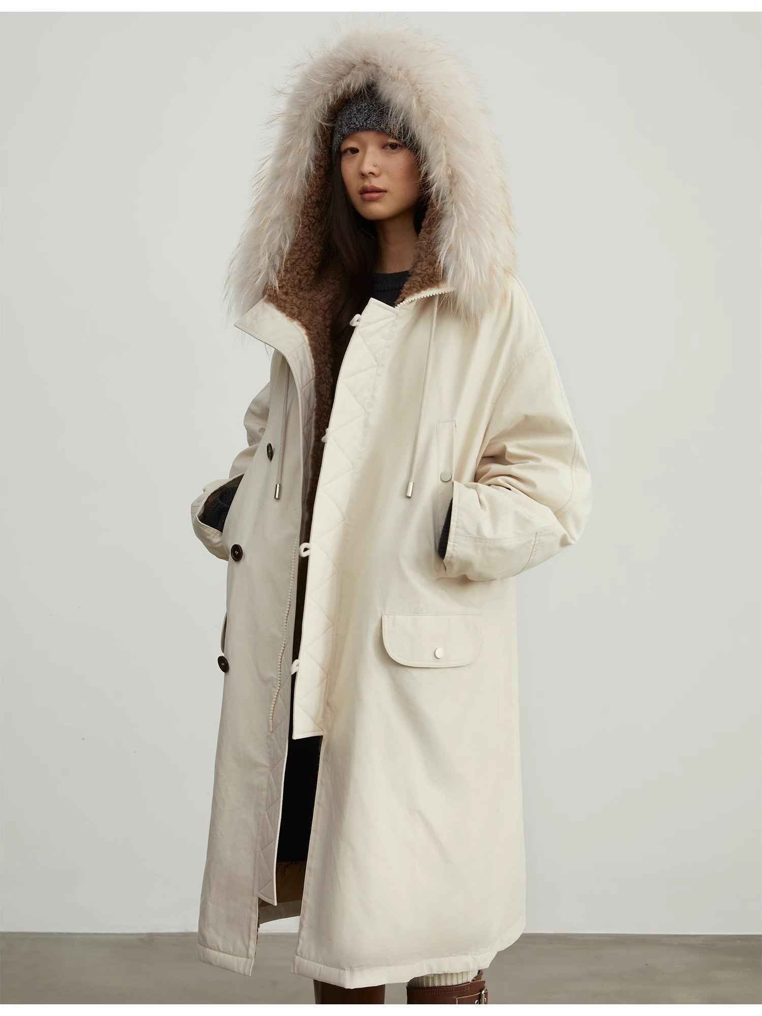 Fireladyfur Women’s Hooded Down Raccoon Fur Collar Parka Cold Weather“Manchester City old story” - variant_title