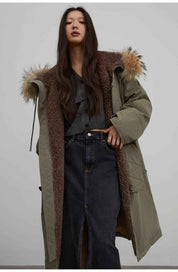 Fireladyfur Women’s Hooded Down Raccoon Fur Collar Parka Cold Weather“Manchester City old story” - variant_title
