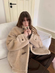 Fireladyfur Women's Long Sheepskin Jacket with Stand Collar“Dreamer” - variant_title