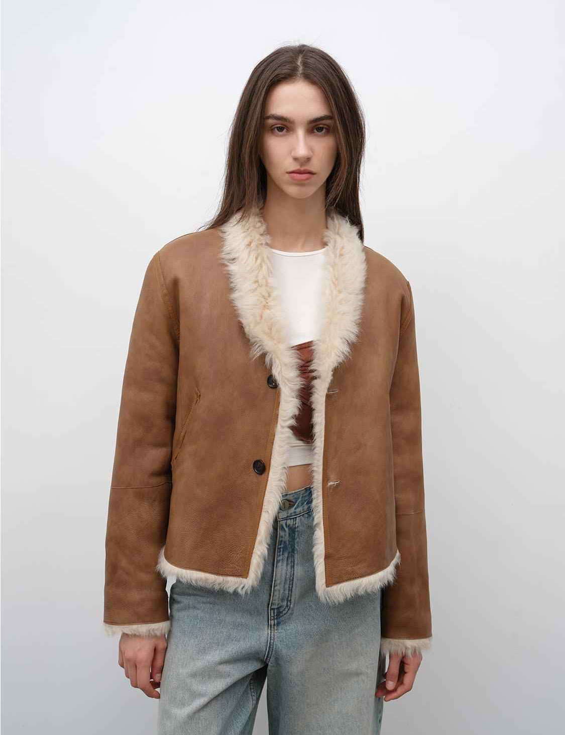 Fireladyfur Women's Reversible Standing Collar Tuscan Sheepskin Coat“Beethoven's Night” - variant_title