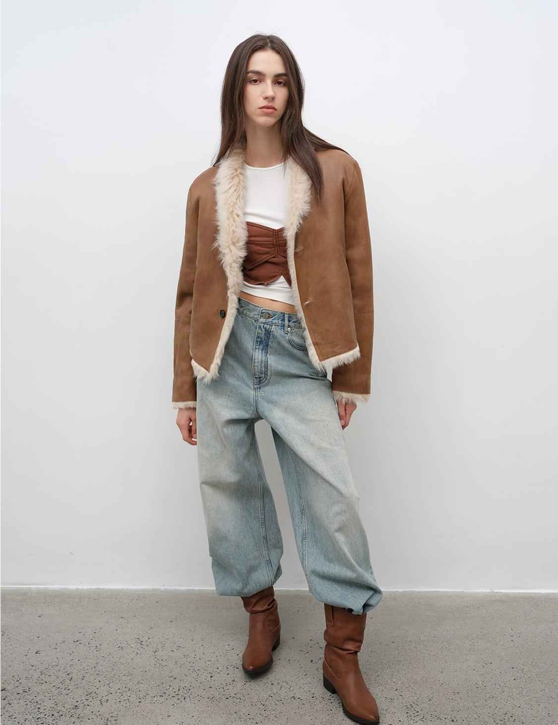 Fireladyfur Women's Reversible Standing Collar Tuscan Sheepskin Coat“Beethoven's Night” - variant_title