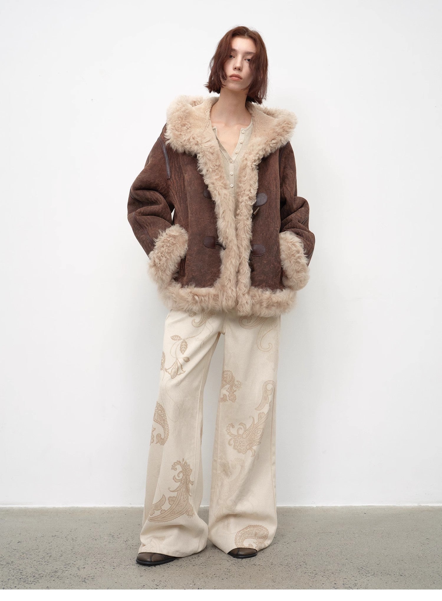 Fireladyfur Women's Shearling Coat - Drop Shoulder Hooded Merino Wool Winter Jacket - variant_title