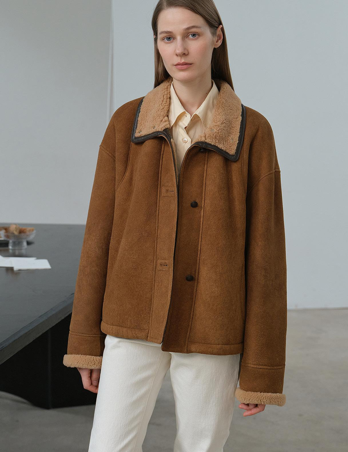 Fireladyfur Women's Shearling Coat - Merino Wool Stand - Up Fur Collar Knight's Contract - variant_title