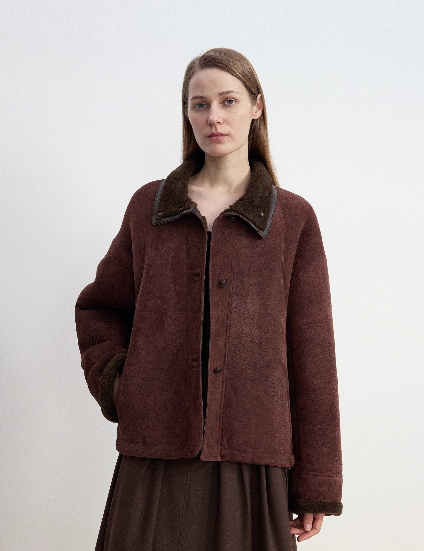 Fireladyfur Women's Shearling Coat - Merino Wool Stand - Up Fur Collar Knight's Contract - variant_title