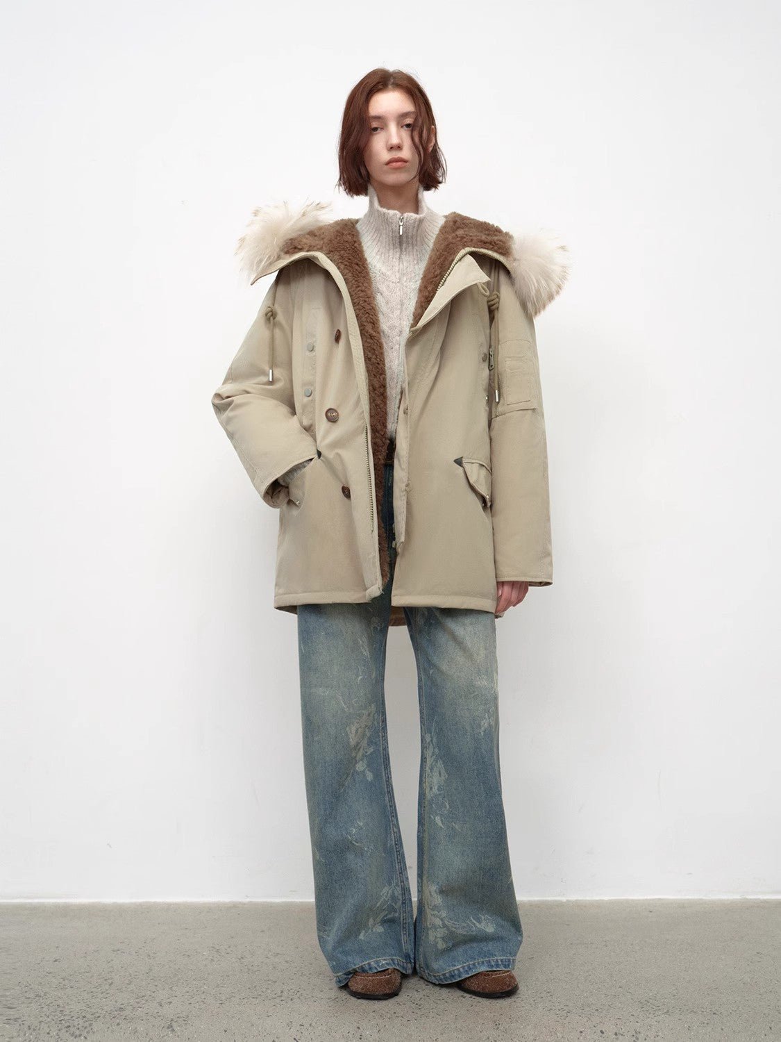 Fireladyfur Women's Shearling Lined Down Parka with Raccoon Fur Collar hood"Coastal Highway II" - variant_title