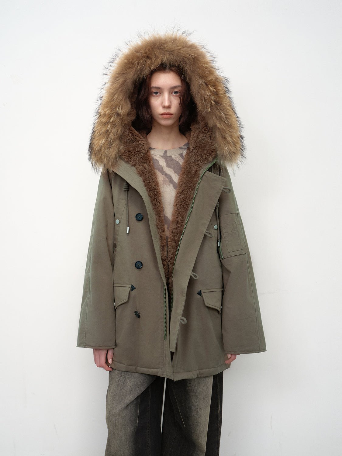 Fireladyfur Women's Shearling Lined Down Parka with Raccoon Fur Collar hood"Coastal Highway II" - variant_title