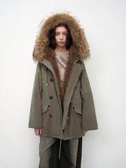 Fireladyfur Women's Shearling Lined Down Parka with Raccoon Fur Collar hood"Coastal Highway II" - variant_title