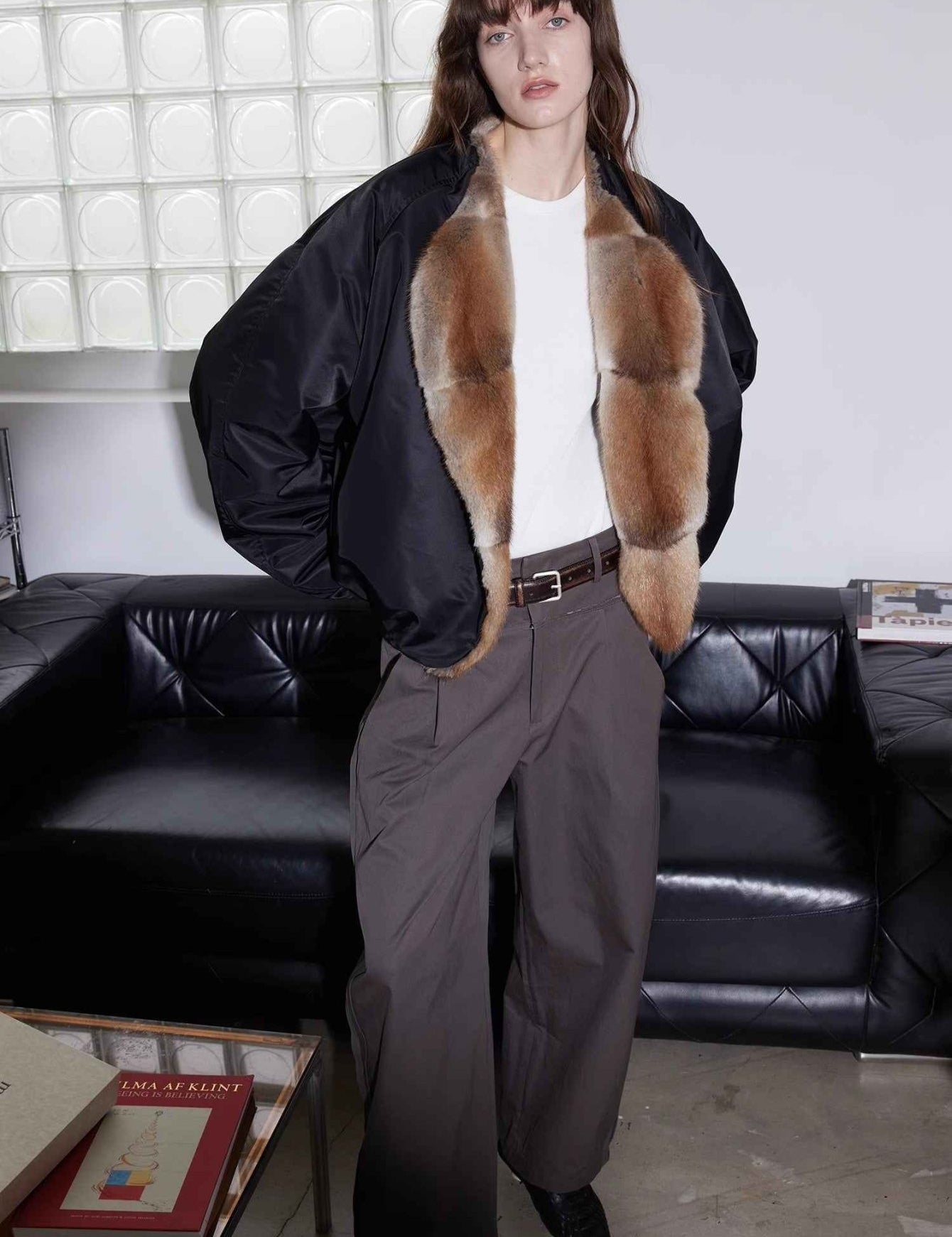 Fireladyfur Women's Short Colorblock Parka with Sable Muskrat Fur Collar and Goose Down"Hull Contract" - variant_title