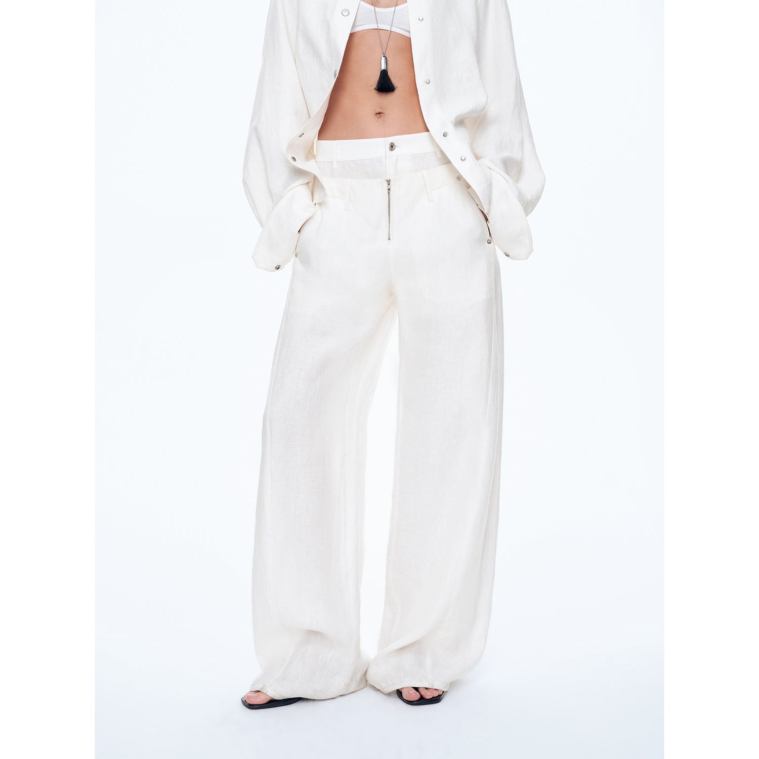 Fireladyfur Women's Stand - up Silhouette Double Waist Linen Trousers"Berlin Street" - variant_title